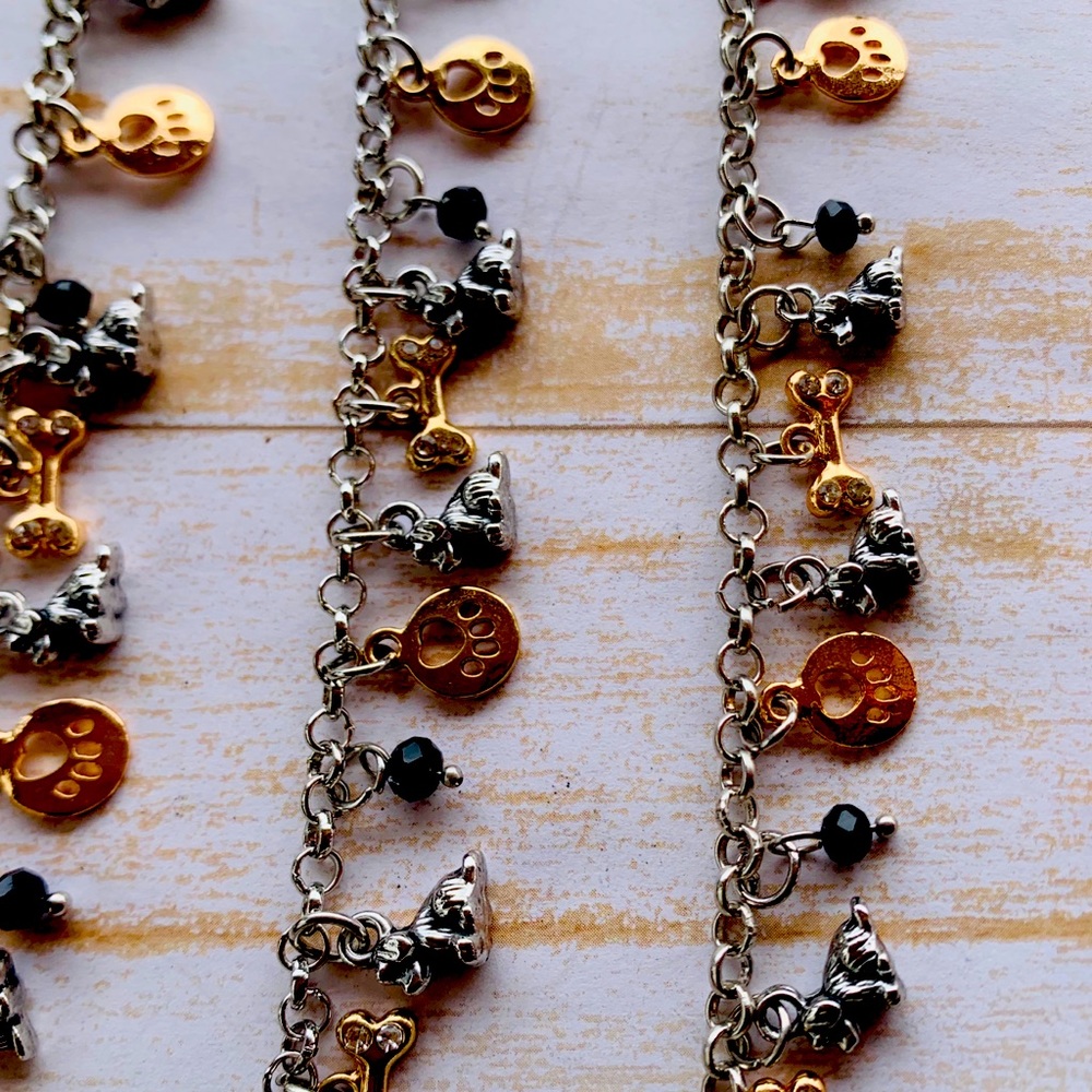 Dog Bone Paw Print Charm Bracelet